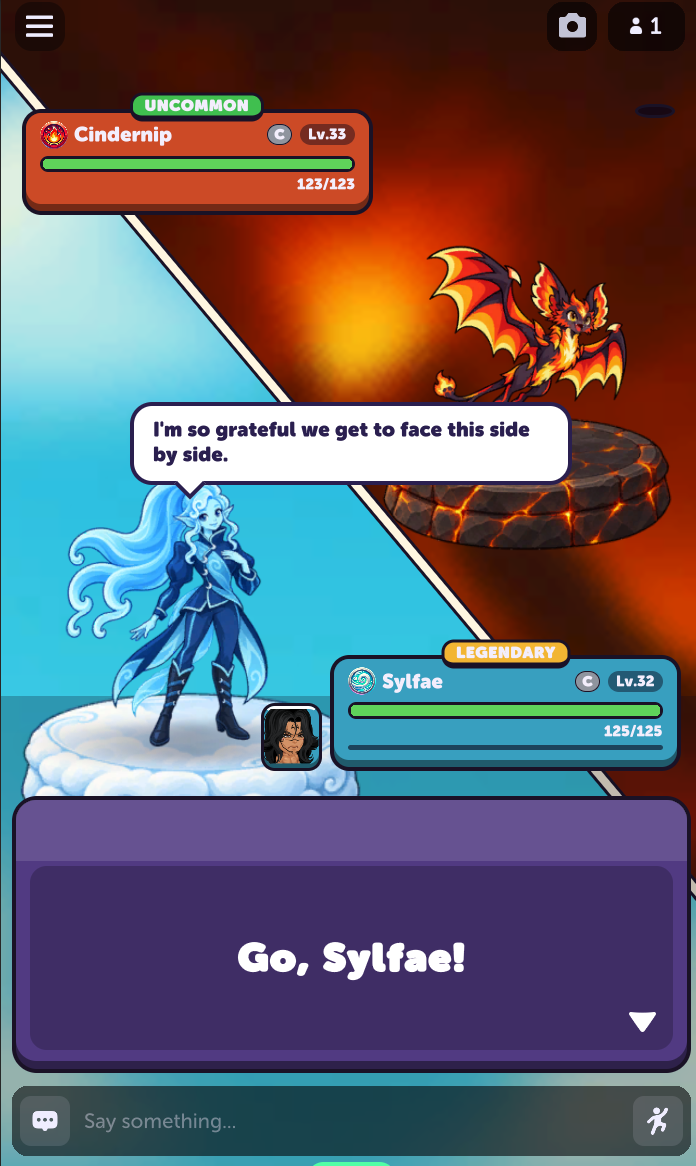 Sylfae cheering the player on in battle